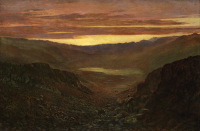 Fleetworth Hollow y Tarn de Green Gable Fell at Twilight (Óleo sobre lienzo) de John Atkinson Grimshaw