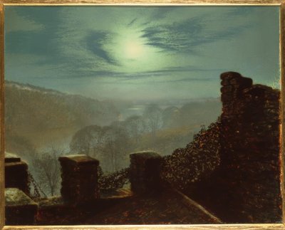 J.A. Grimshaw, Luna llena detrás de nube cirro desde Roundhay P. de John Atkinson Grimshaw