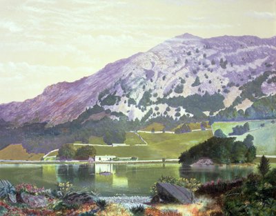 Nab Scar desde el Lado Sur de Rydal Water - Brezo en Flor, Septiembre, 1864 de John Atkinson Grimshaw