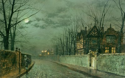 Casa inglesa antigua, luz de luna después de la lluvia, 1883 de John Atkinson Grimshaw