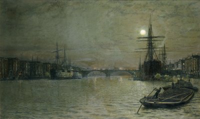 La piscina y el puente de Londres de noche, 1884 de John Atkinson Grimshaw
