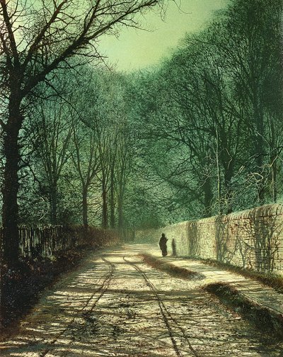 Sombras de Árboles en la Pared del Parque, Roundhay, Leeds de John Atkinson Grimshaw