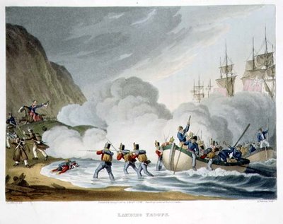 Desembarco de Tropas, grabado por Matthew Dubourg (fl.1813-20) de 