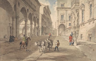 Bolonia, Vista en la Strada Maggiore de John Augustus Atkinson