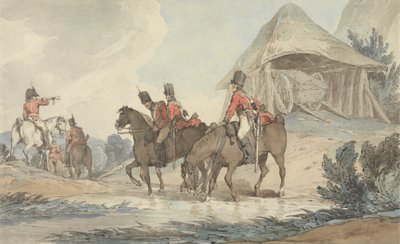 Caballería pasando por un arroyo, siendo reunida por un trompetista de John Augustus Atkinson