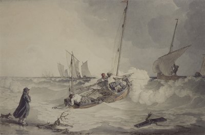 Barcos de pesca saliendo, acuarela de John Augustus Atkinson