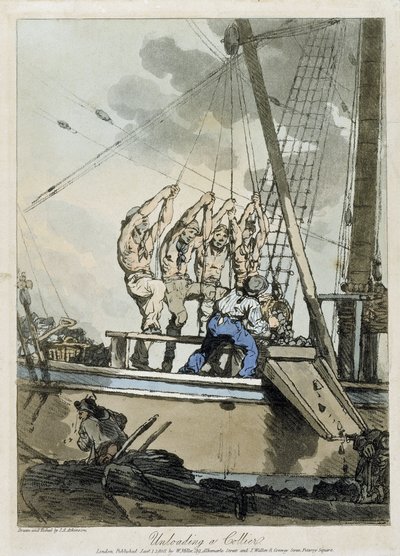 Descarga de carbón de un barco de carga y vapor de John Augustus Atkinson