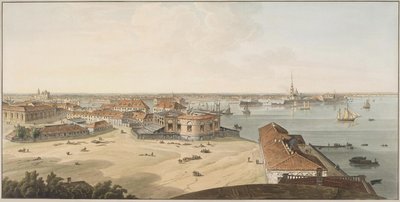 Vista a la Lengua de la Isla Vasilyevsky y la Fortaleza de Pedro y Pablo, Entre 1802 y 1805 de John Augustus Atkinson
