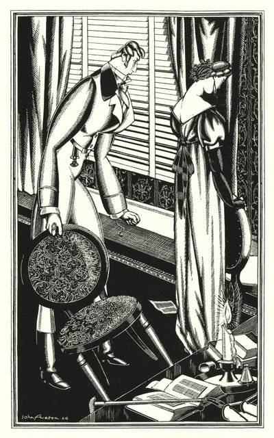 Ilustración para Don Juan de Lord Byron: Don José y su dama se pelean, ¿por qué? (litografía) de John Austen
