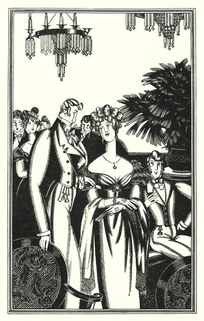 Ilustración para Don Juan de Lord Byron: Juan fue recibido en la mejor sociedad (litografía) de John Austen