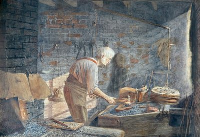 Un herrero trabajando en su fragua (acuarela) de John B. Gibbs