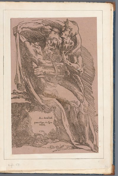 El hombre pone una capa sobre un anciano desnudo Amicis suis necnon unicuique (...) (título de serie sobre objeto) de John B. Skippe