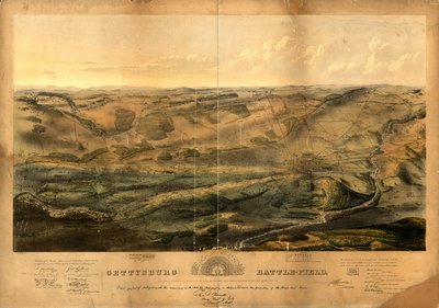 Campo de batalla de Gettysburg. Batalla librada en Gettysburg, Pensilvania, los días 1, 2 y 3 de julio de 1863 por los ejércitos federal y confederado, comandados respectivamente por el Gral. G. Meade y el Gral. Robert E. Lee de John Bachelder