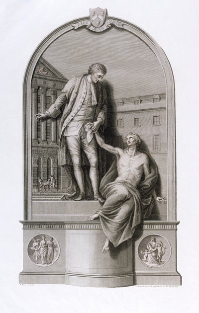 Monumento a Sir Thomas Guy (1645-1724) en el Hospital de Guy, Southwark, grabado por Francesco Bartolozzi (1727-1815), c.1784 de John Bacon