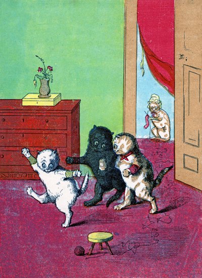Tres gatitos pequeños con guantes, Ilustración de "Tres Gatitos" 1859 de John Ballantyne