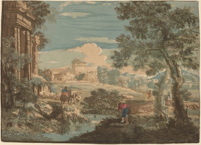 Paisaje Heroico con Pescador, Vacas y Jinetes de John Baptist Jackson after Marco Ricci