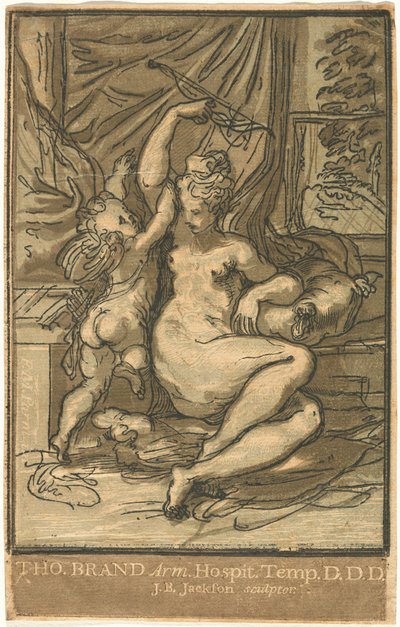 Venus y Cupido con un arco de John Baptist Jackson, after Parmigianino