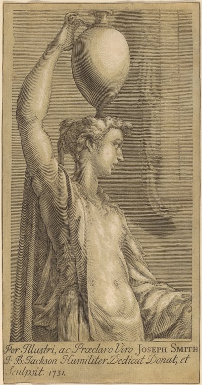 Mujer de pie con una jarra en la cabeza de John Baptist Jackson, after Parmigianino