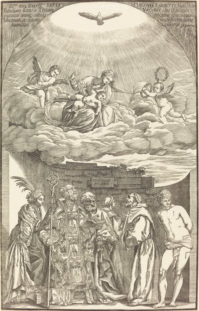 La Virgen en las nubes y seis santos de John Baptist Jackson after Titian