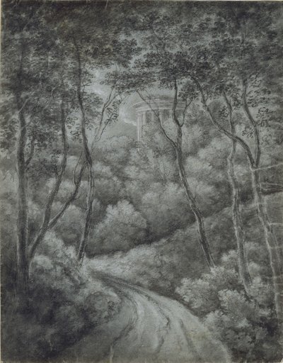 Paisaje con un camino a través de un bosque y un templo clásico de John Baptist Malchair