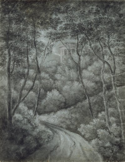 Paisaje con un camino a través de un bosque y un templo clásico, finales del siglo XVIII de John Baptist Malchair