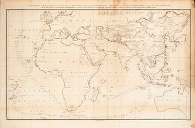Una carta general en proyección Mercators para mostrar la ruta del "León" y el "Hindostán" desde Inglaterra hasta el Golfo de Pekín en China y su regreso a Inglaterra. de John Barrow
