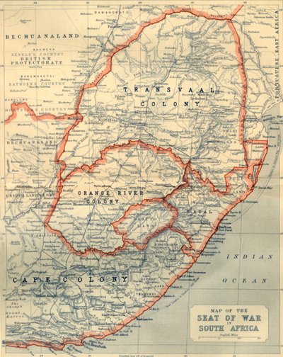 Mapa del Asiento de Guerra en Sudáfrica, 1901 de John Bartholomew