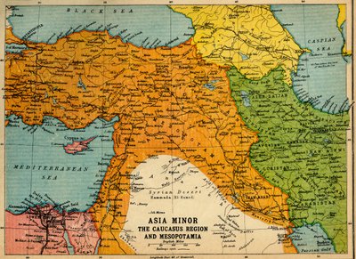 Asia Menor, la región del Cáucaso y Mesopotamia, Primera Guerra Mundial, c1915, c1920 de John Bartholomew and Son