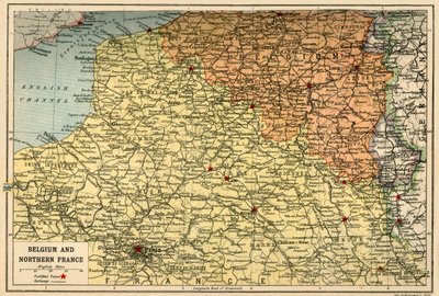 Mapa de Bélgica y el norte de Francia, c1914, c1920 de John Bartholomew and Son