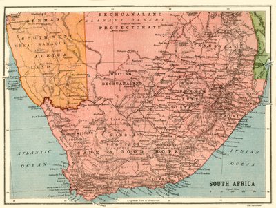 Mapa de Sudáfrica, c1914, c1920 de John Bartholomew and Son