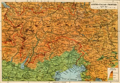 Mapa de la frontera austro-italiana, Primera Guerra Mundial, c1920 de John Bartholomew and Son