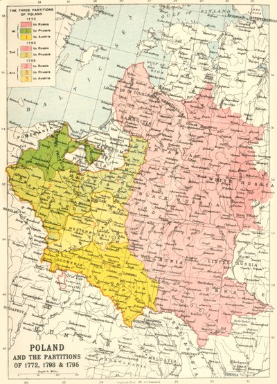 Polonia y las particiones de 1772, 1793 y 1795, c1920 de John Bartholomew and Son