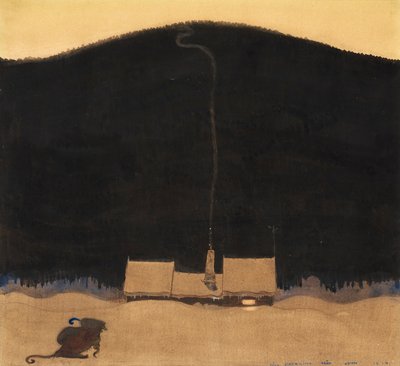 La cabaña al pie de la montaña, ilustración para "När Trollmor skötte Kungens Storbyk" de Elsa Beskow en "Bland tomtar och troll" de John Bauer