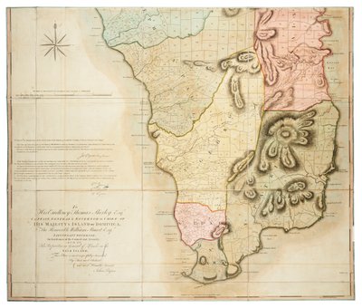 Plano de la Isla de Dominica trazado por relevamiento real bajo la dirección de los Honorables Comisionados para la Venta de Tierras en las Islas Cedidas por John Byres Agrimensor Jefe 1776. de John Bayly