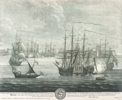 Vista de Bombay (India), dedicada al director de la Compañía Británica de las Indias Orientales. Grabado de John Bowles () de John Bowles