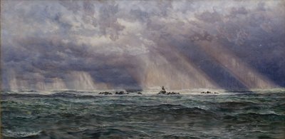 Un vendaval del noroeste frente al faro de Longships, 1873 de John Brett