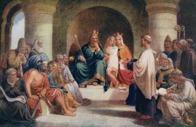 Rey Alfredo (849-99) presentando sus leyes al Witan, ilustración de 