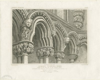 Interior de la Catedral de Lichfield - Arcos en la Sala Capitular: grabado, s.f. [c. 1819] de John Britton