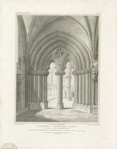 Interior de la Catedral de Lichfield - Puerta de la Sala Capitular: grabado, nd [c 1819] de John Britton