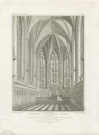 Interior de la Catedral de Lichfield - Capilla de la Virgen: grabado, nd [c 1820] de John Britton