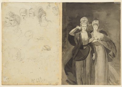 Bocetos de Cabezas verso, izquierda, Dos Mujeres verso, derecha, c. 1770-1775 de John Brown