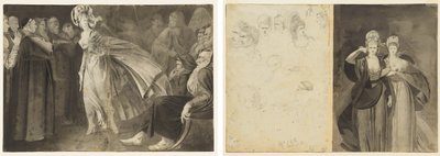 Woman Standing among the Friars (recto) Sketches of Heads (verso, left); Two Women (verso, right) de John Brown