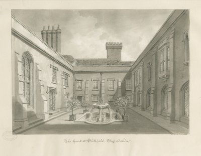 Blithfield Hall - Patio: dibujo en sepia de John Buckler