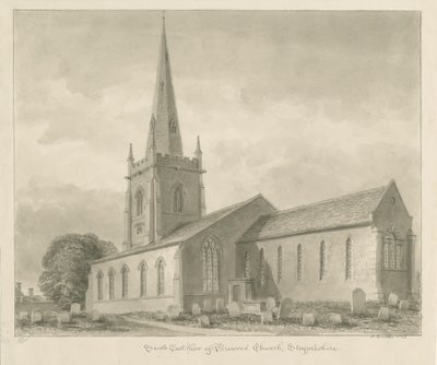 Iglesia de Brewood: dibujo en sepia de John Buckler