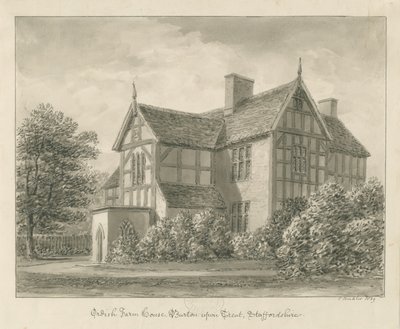 Burton-upon-Trent: Casa de Granja Ordish: dibujo en sepia, 1839 de John Buckler