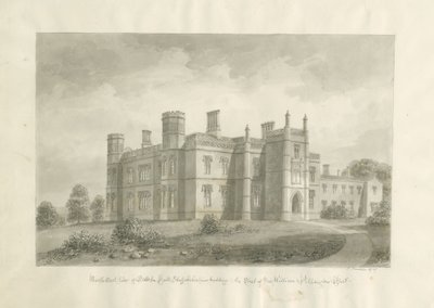 Butterton Hall: dibujo en sepia de John Buckler