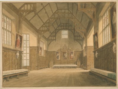 Cambridgeshire - Salón del Trinity College - Vista interior, 1818 de John Buckler