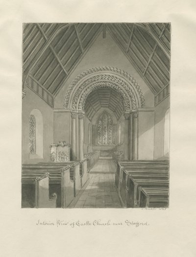 Iglesia del Castillo - Interior de la Iglesia: dibujo en sepia de John Buckler