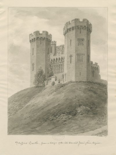 Iglesia del Castillo - Castillo de Stafford: dibujo en sepia de John Buckler