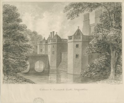 Castillo de Caverswall: dibujo en sepia, 1840 de John Buckler